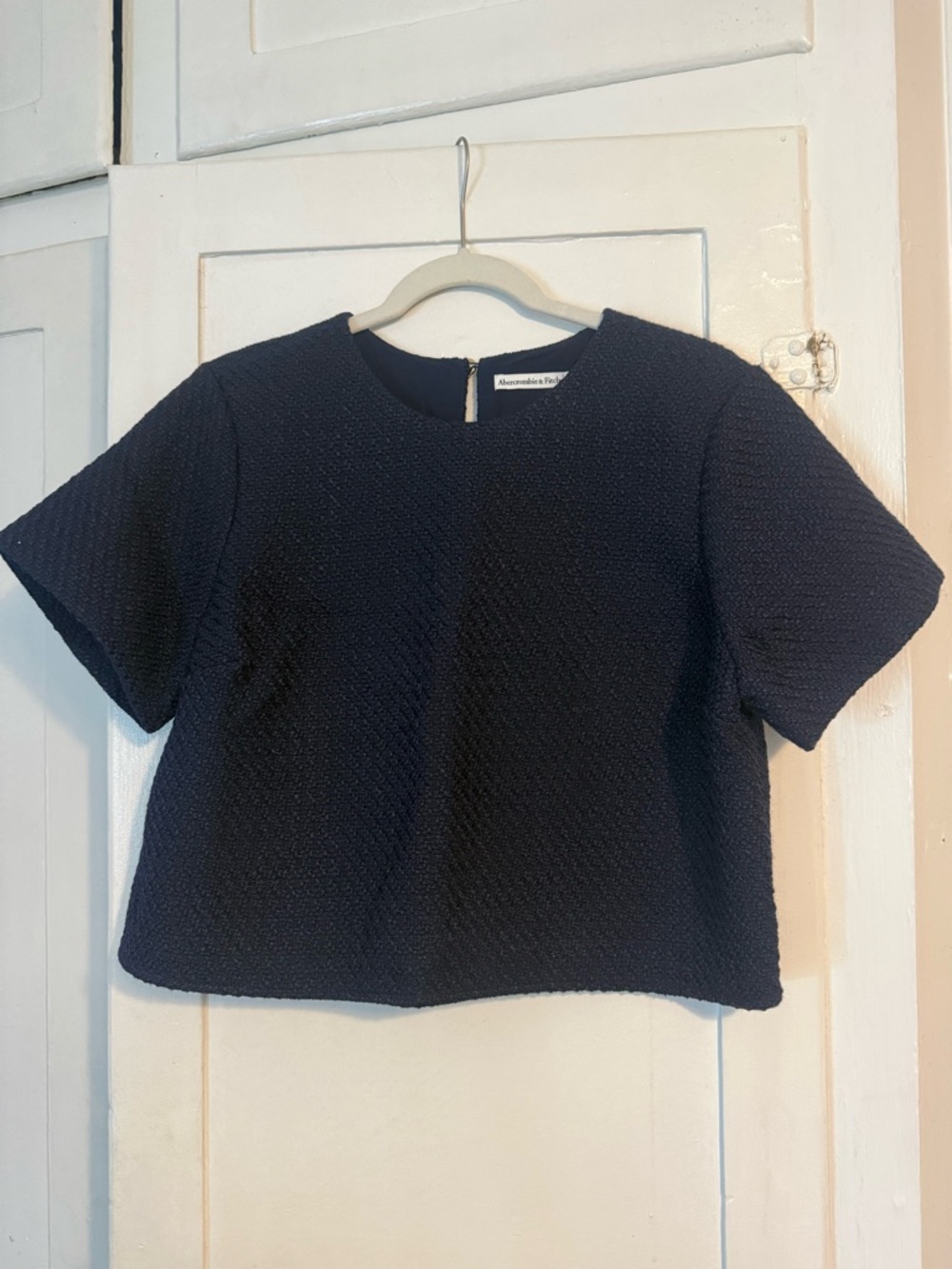 Abercrombie & Fitch Dark Navy Textured Crop Top